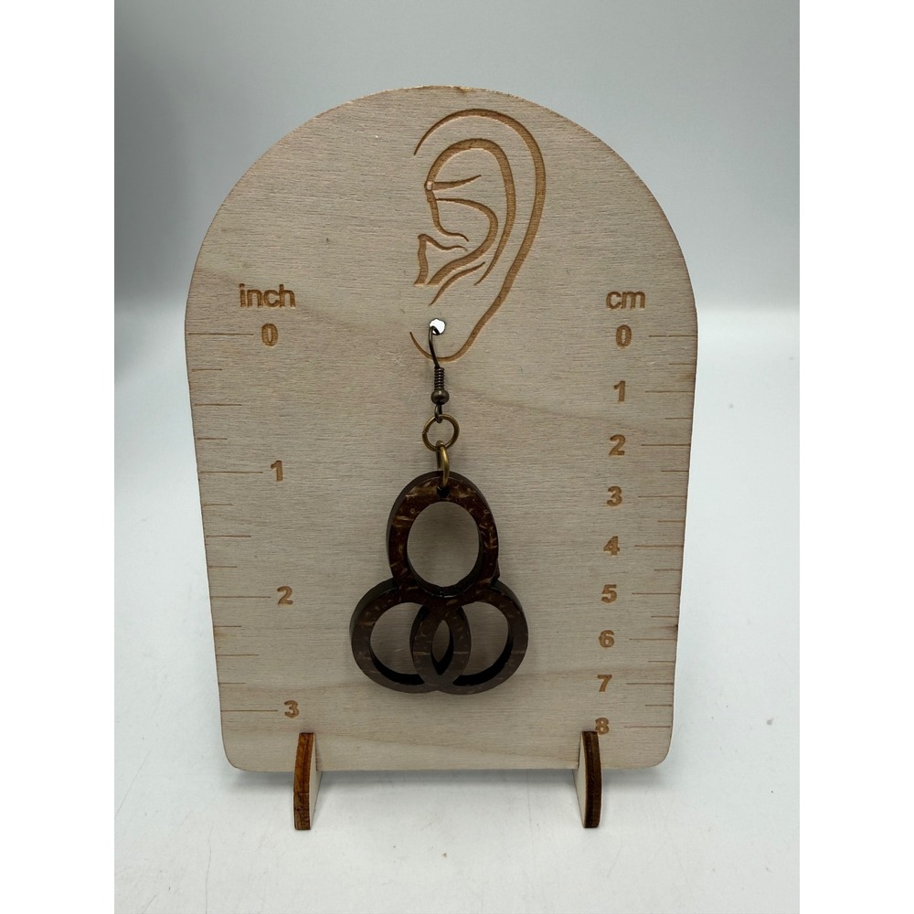 Natural‎ Coconut Shell Geometric Triple Oval Drop Earrings Brown Boho Dangle